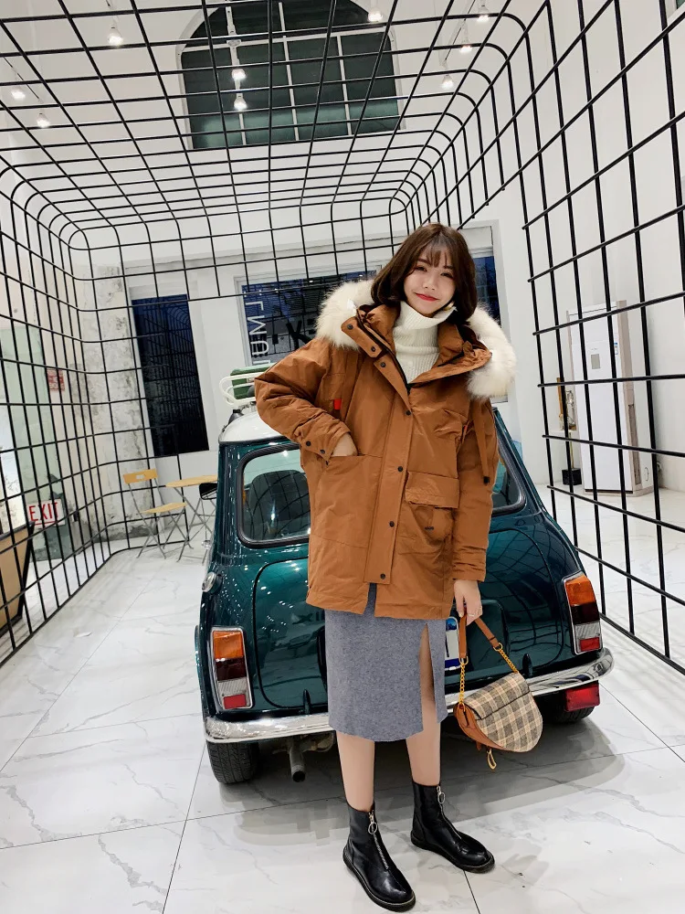 Стиль женское платье Dongdaemun пуховик женский средней длины корейский стиль рабочая одежда мода свободный большой меховой воротник вниз Feat