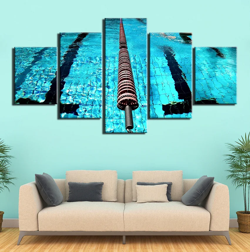 

Fresh Swimming Pool Poster Motivation 5 Panel Canvas Picture Print Wall Art Canvas Painting Wall Decor for Living Room No Framed