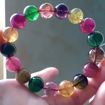 

Certificate Natural Colorful Tourmaline Quartz Round Clear Beads Bracelet 12mm From Brazil Women Men Crystal AAAAAA