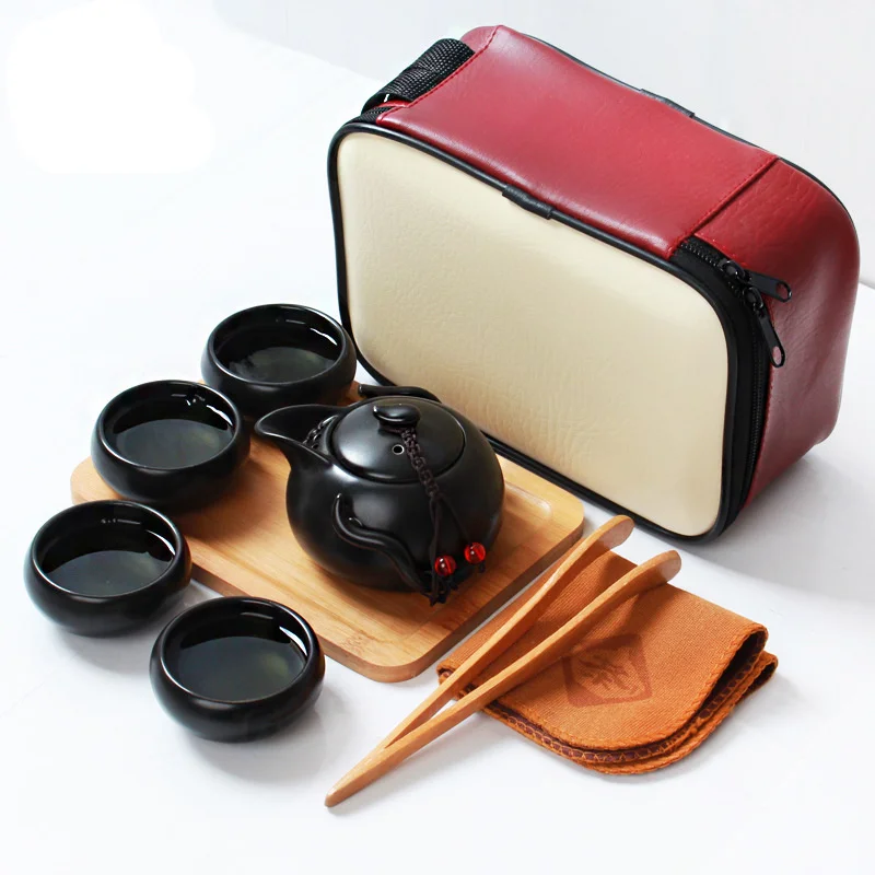 

Gift Chinese Traditional Kung Fu Tea Set Outdoor Ceramic Package Portable Travel Bag 1 Pot 2/4 Cups Portable Drinkware Cups