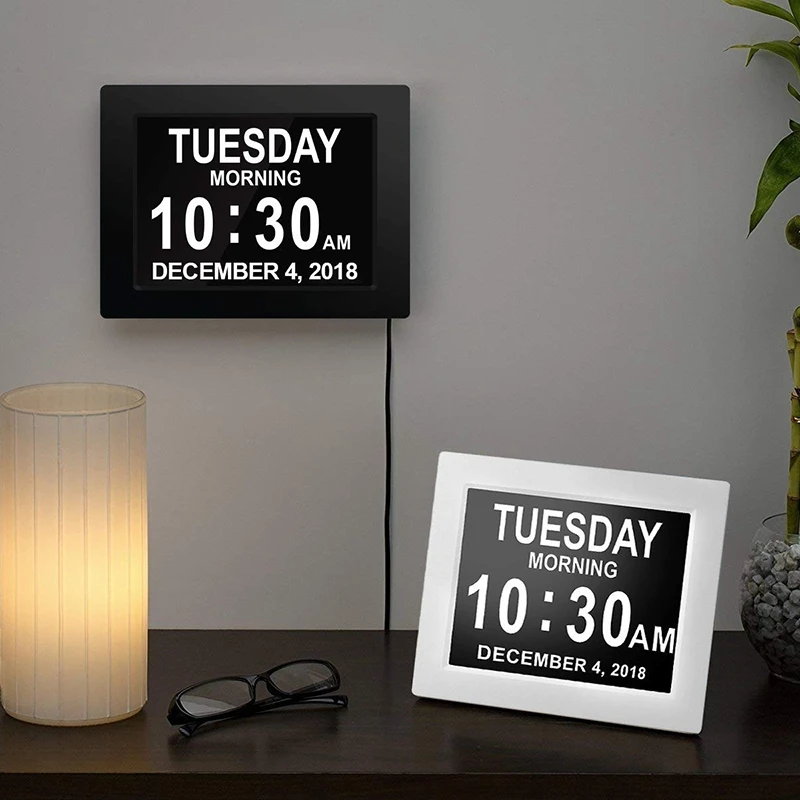 Digital Calendar Alarm Day Clock- with 8 Inch Large Screen Display, Am Pm, 5 Alarm, the Aged Seniors, the Dementia, for Desk, W