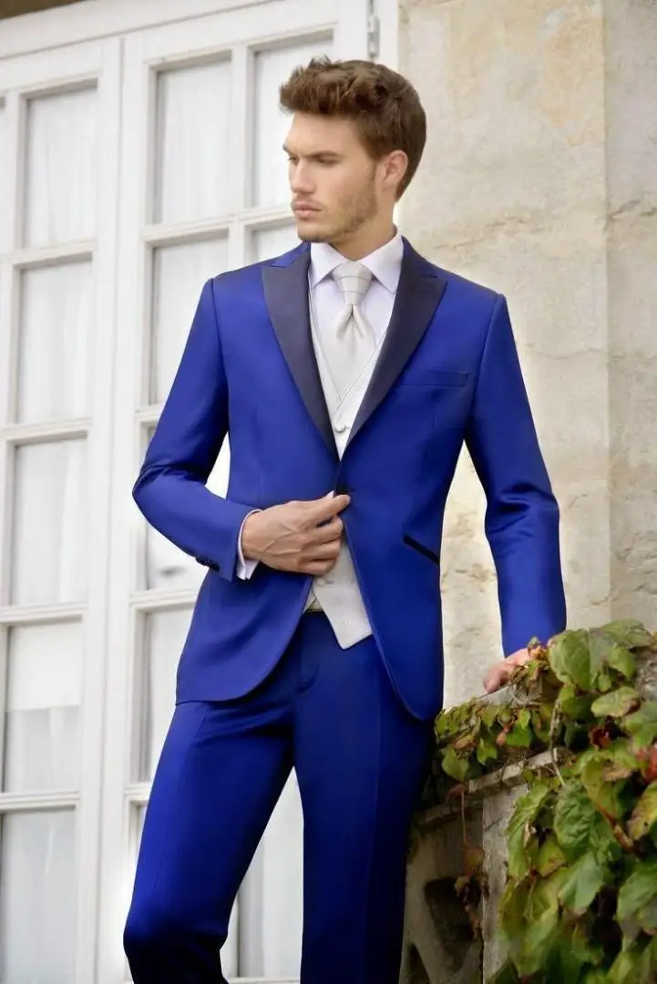 Новая Мода Королевский синий жених тонкий fitTuxedos Groomsmen Лучший Человек Бизнес Свадебные костюмы 2 шт.(куртка+ брюки