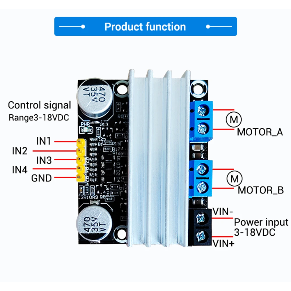 DC 3V-18V 10A Dual-channel H-bridge DC Motor Driver Board Forward and Reverse PWM Speed Dimming Module Low Voltage High Current