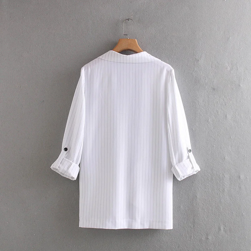 Women Suit White Striped Casual Blazer Office Clothes Lady Spring and Autumn Long Suits Korean Female Loose Coat Women Suit White Striped Casual Blazer Office Clothes Lady Spring and Autumn Long Suits Korean Female Loose Coat