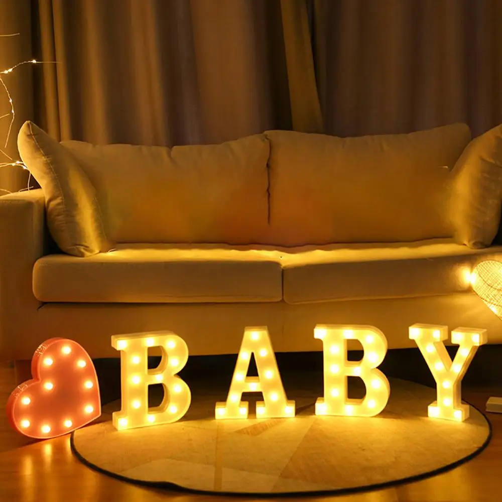 Baby Теплый белый светодиодный светильник с буквами алфавита, знак номерного знака, настенный светильник для помещений, Ночной светильник, лампа для украшения свадебных мероприятий - Color: Baby