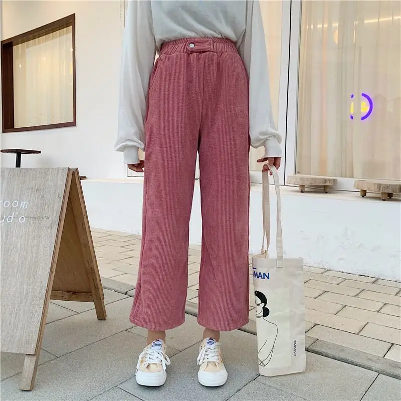 Женские брюки, теплые, Ulzzang, вельветовые, длинные, для отдыха, прямые, корейский стиль, брюки для женщин, s, с высокой талией, зимние, для женщин,, уличная одежда