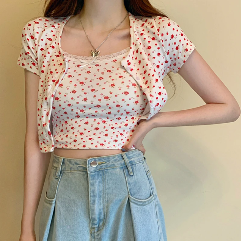 floral print cropped cardigan