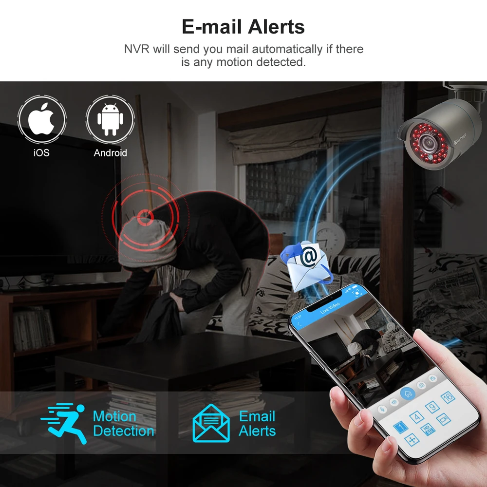  Techage H.265 1080P Audio Sound POE IP Camera 2MP Waterproof Outdoor Video CCTV Security Surveillan - 32976642749
