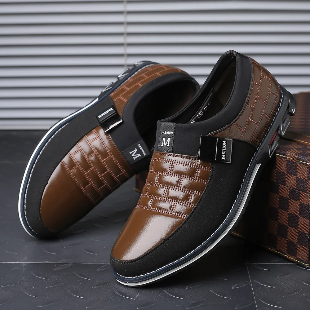 

Merkmak Leather Men Shoes Big Size 38-48 Oxfords Fashion Splice Casual Slip On Formal Business Wedding Dress Shoes Man Footwear