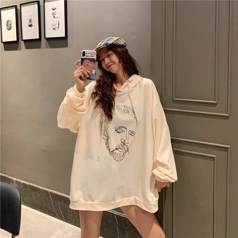 Корейская мода ulzzang, простая толстовка с капюшоном и длинными рукавами, осенняя новинка, ins, Harajuku, однотонная, свободная, с капюшоном, Повседневная Женская толстовка