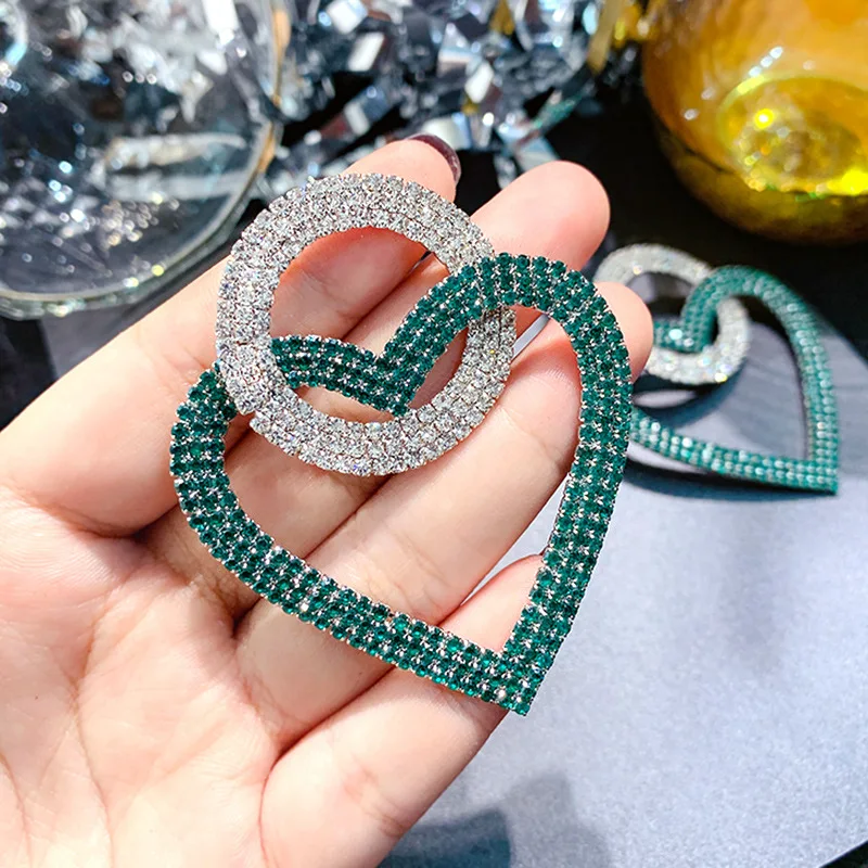 Green Роскошные серьги с кристаллами, блестящие геометрические круглые висячие серьги со стразами для женщин, свадебные украшения для вечеринок - Окраска металла: Green