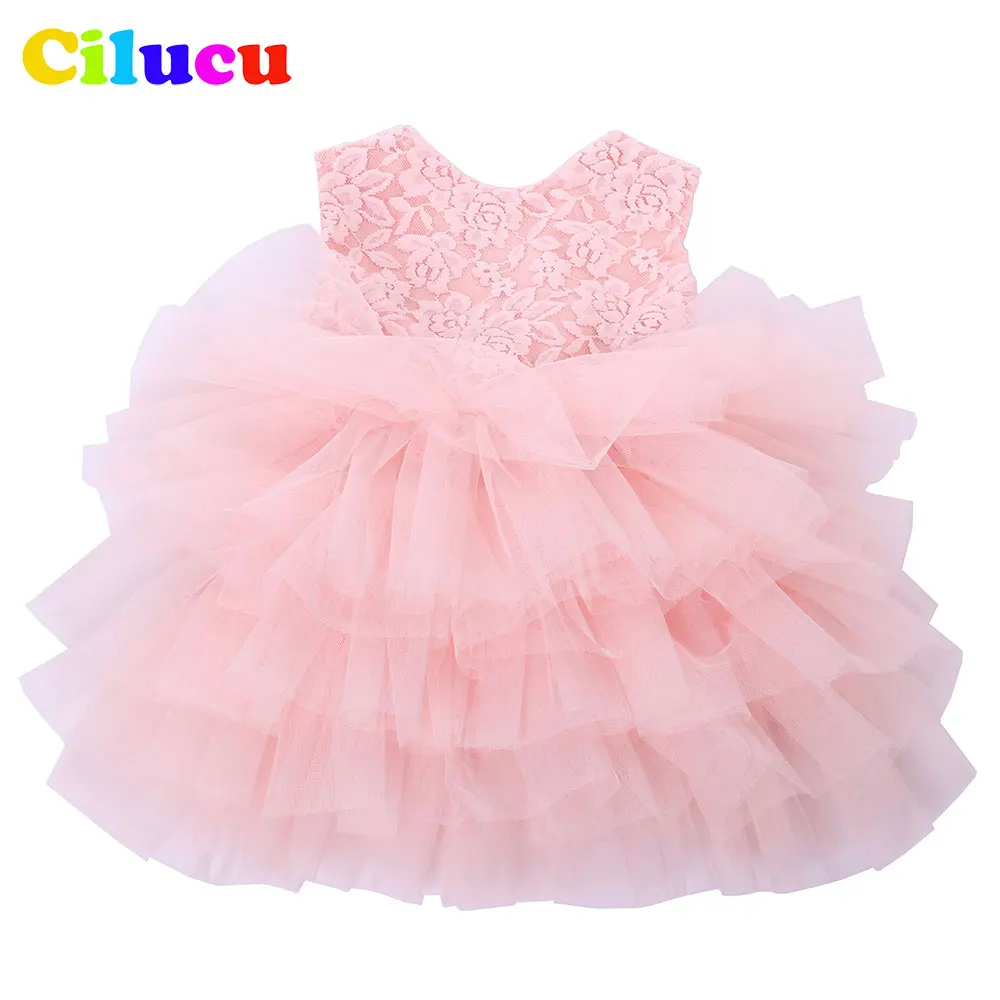 Fancy Dresses for Toddler Girls Tutu Lace Pink Princess Dress Baby Birthday Party Tulle Dance Summer Satin Clothes 2t | Детская одежда
