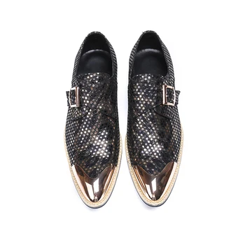 

shoes casual luxury Men brand genuine leather formal dress buckle shoes Bright Surface pointed toe hole wedding shoes summer