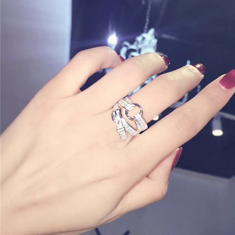 Fashion Lady Belt Exquisite Micro-Inlaid Pave Ring White Color Rhinestone Silver Color Women's Jewelry A5P608