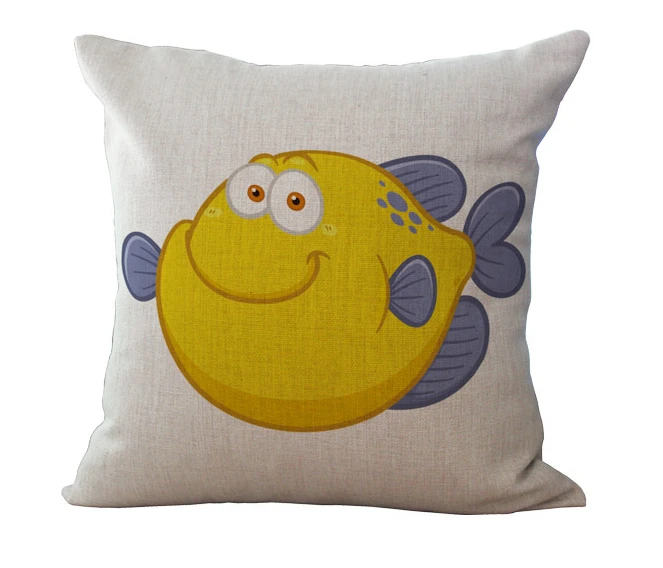 Small Yellow Fat Exocet Pillow Massager Decorative Pillows Cover Euro Cute Enjoyment Flax Fish Home Decor Kids Gift
