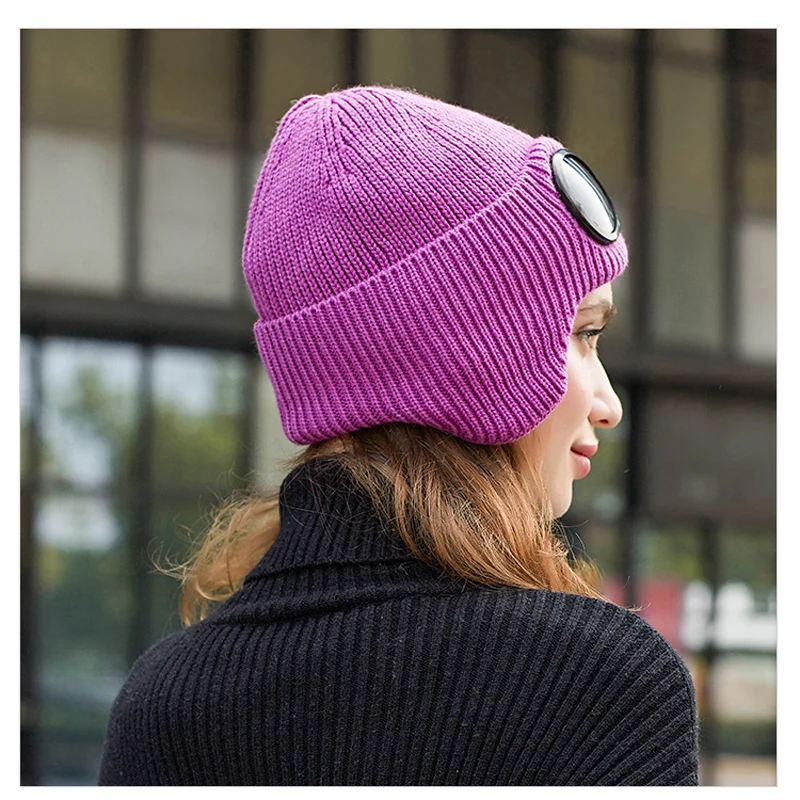 SYi Qarce зимняя вязаная шапка s Skullies Beanies, шапка для женщин, Двойная съемная Кепка для очков, уличные универсальные вязаные наушники, шапка