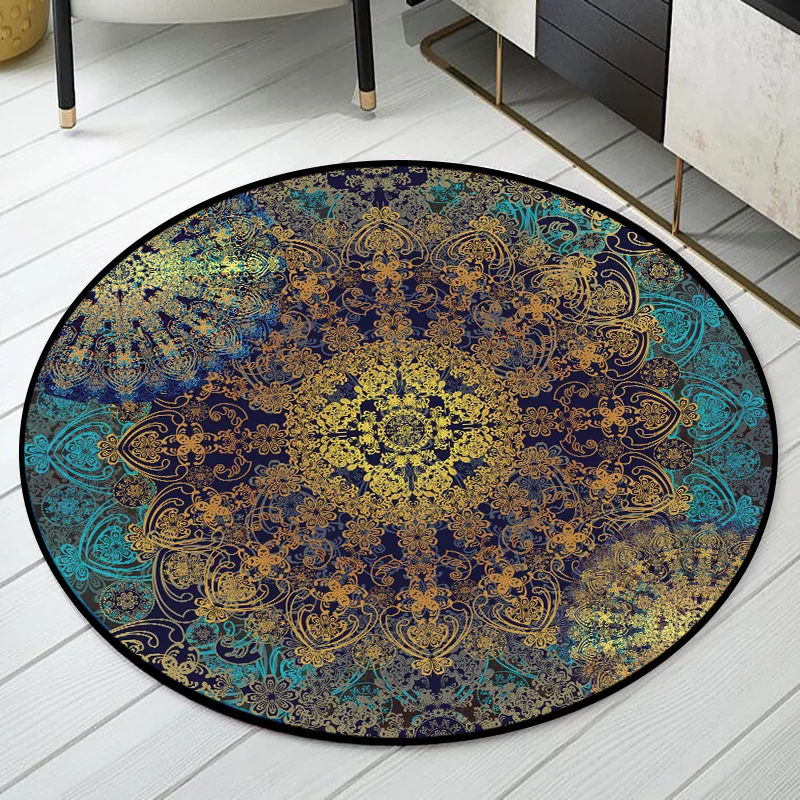 Rugs for Children Rooms Vintage Flower Pattern Non-slip Round Carpet Area Rug for Living Room Polyester Mechanical Wash