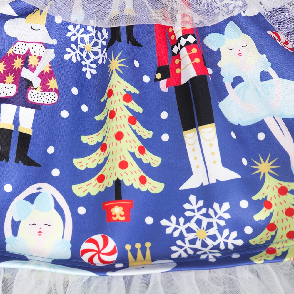 Рождественская юбка для маленьких девочек; юбка-пачка сказочной принцессы для девочек; синяя сетчатая кружевная юбка с рисунком «Щелкунчик» для девочек; 5126