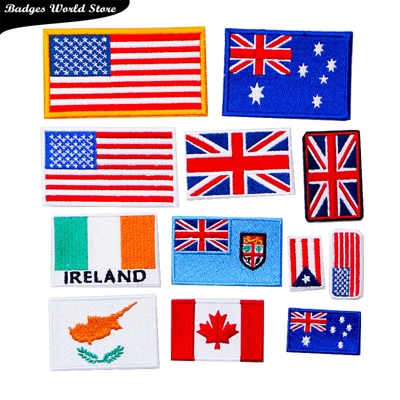 High end Canada United States British flag icon Embroidered Applique Patches For kawaii clothes DIY Iron on Badges on a backpack