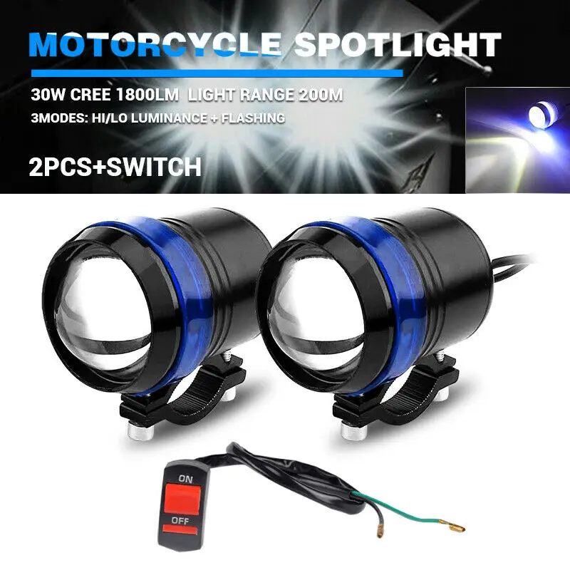 2*30 Вт U3 Angel Eye светодиодный светильник для мотоцикла, противотуманный светильник для вождения, точечная лампа+ переключатель