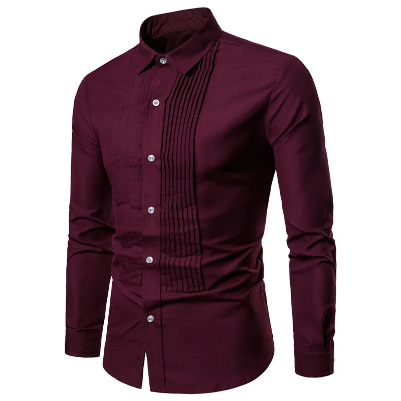 Fashion Streetwear Male Shirts Street Dress Slim Smart Casual Shirts Fold Solid British Style Men Hombre Autumn Youth MOOWNUC