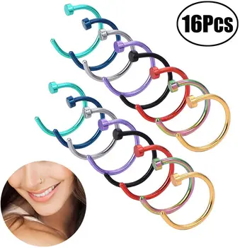 

Lvcky inless Steel Nose Ring Hoop Nose Stud Body Jewelry Piercing, 20 Gauge, 5/16 inch, 16 Pieces