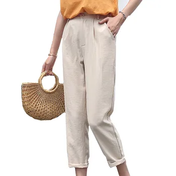 

High waist pants women thin harem trousers women cotton and hemp pants new loose nine-point white women pants casual