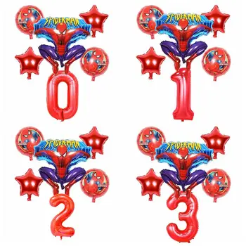 

6pcs Spiderman Foil Balloons 1 2 3 4 5 6 7 8 9st superhero Birthday Party Decorations Red Blue Number Balloon Star boy Kids Toys