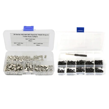 

621 Pcs Nut Screws: 120 Pcs 2020 Series T Nuts, M3 M4 M5 T Slot Nut & 501 Pcs Laptop Screw Set Mounting Screw Assembly