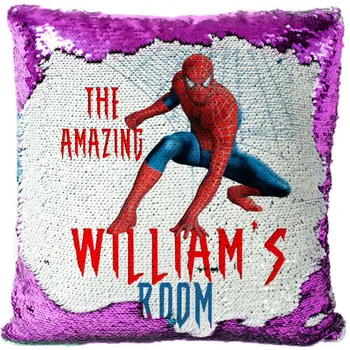 

PERSONALISED SPIDER MAN Magic Reveal Cushion Cover PERSONALISED Pillow Sequin pillow case Gift