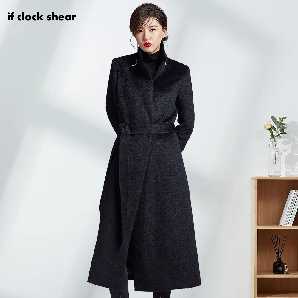 Высококачественное кашемировое пальто из альпака черная шерстяная куртка с