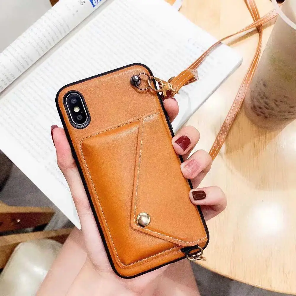 Роскошный кожаный кошелек с бриллиантами чехол для iPhone 7 8 6 6s Plus X XR XS Max, модная сумка с цепочкой, задняя крышка, чехол - Цвет: Pocket Brown