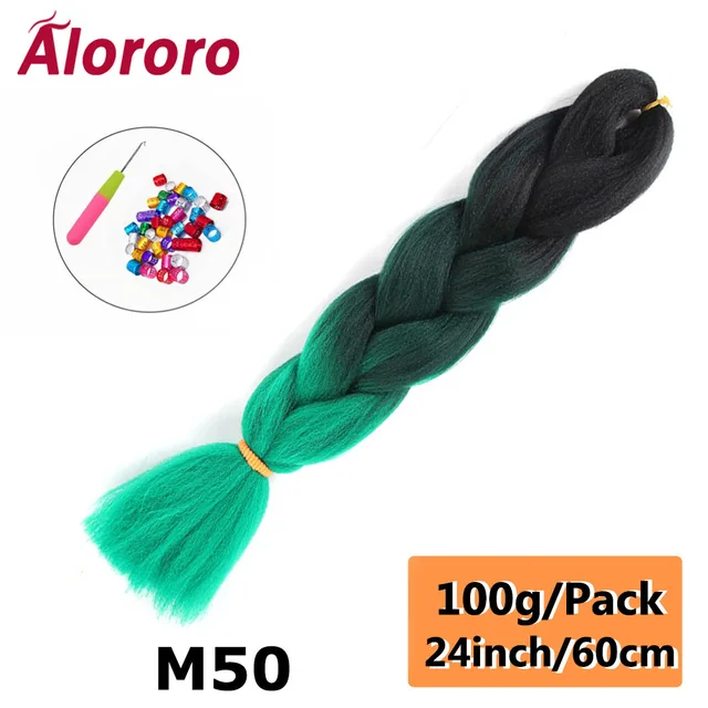 Jumbo Braid Hair Extensions Green Synthetic Braiding Hair 24 Inch Afro Blue Pink Purple Blonde Ombre Hair for Braids Alororo 24inches-M50