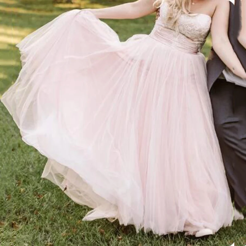 Pink Chiffon Wedding Dresses Lace Appliques Floor Lengt Sweetheart Sleeveless Train Wedding Bridal Gowns Vestido de noiva - Цвет: Same Photo