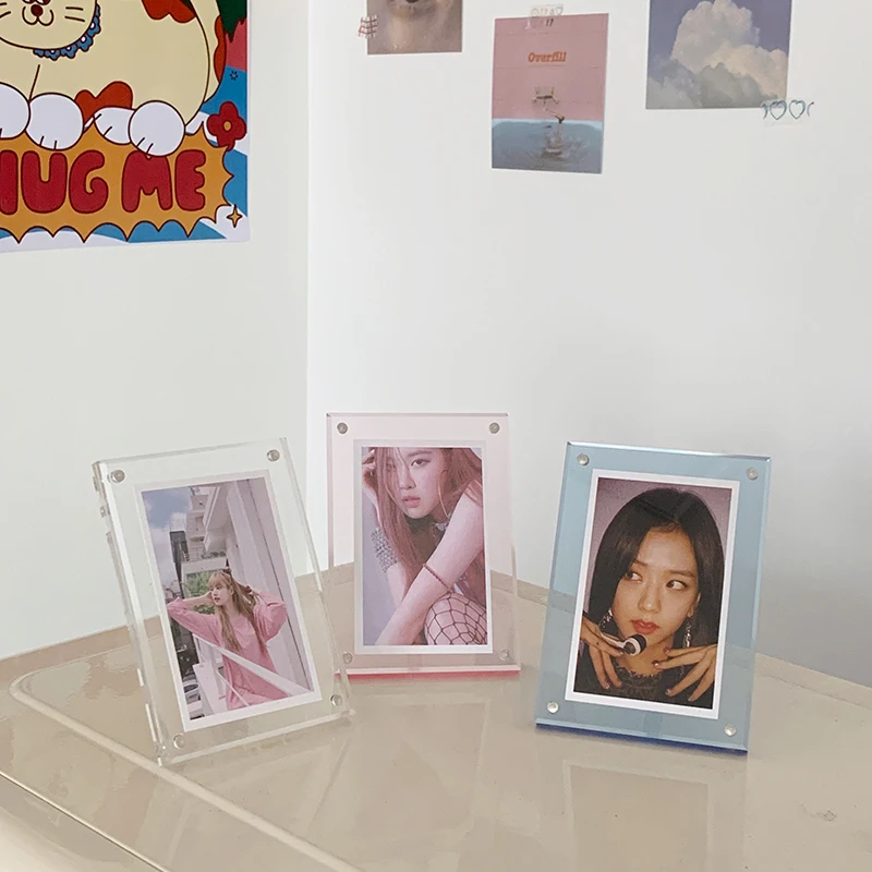 Acrylic Photo Frame 3 Inch 74mmx104mm Transparent Cards Display Magnetic Desktop Decoration Card Holder Home Supplies