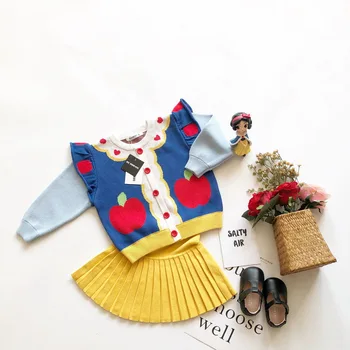 

Tonytaobaby Autumn Girls Knitting Skirt Two Piece Set Lovely Contrast Color Cotton Princess Wool Set Christmas Outfit