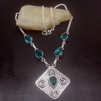 

Amazing New Arrival Shiny GreenTopaz Silver Color Women Pendant Necklace Chain 18 Inch HD272