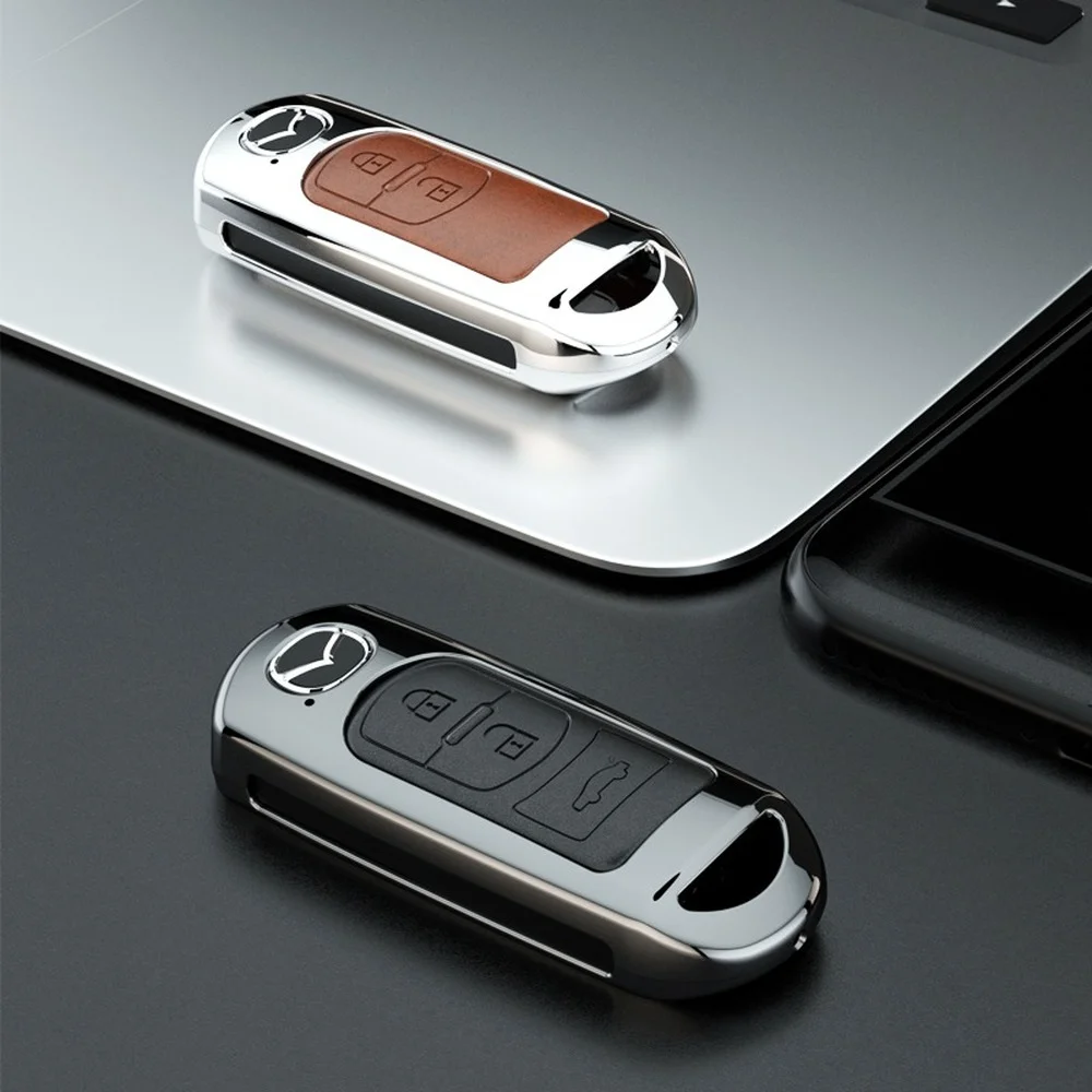 Alloy Leather Remote Car Key Fob Case Cover for Mazda 2 3 5 6 Axela Atenza CX-5 CX-7 CX-8 CX-9 Demio MX-5 Holder Shell Keychain