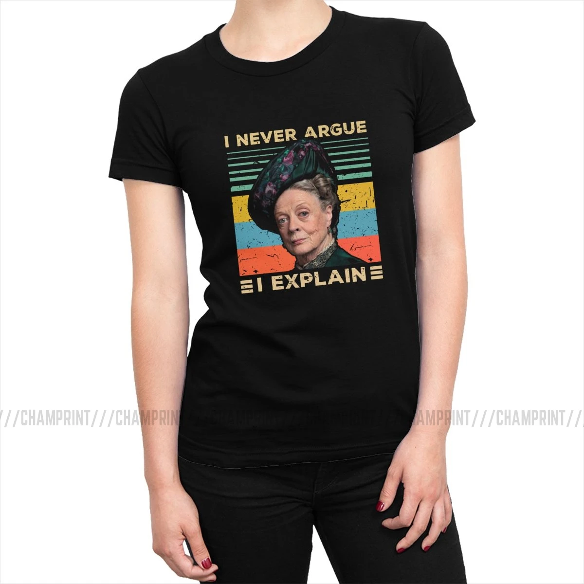 Женская Violet Crawley, я никогда не спорю, я объясню, Винтажная футболка, Даунтон, аббатство, футболка, Гранж рок, футболки, топ,, женская одежда - Цвет: Черный