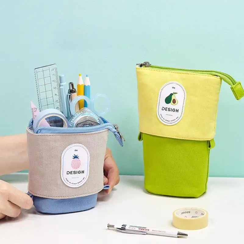 

1pc Kawaii Simple Multi-function Pencil Bag Creative Pen Holder Bag Fruit Series Variable Drop Canvas Bag Statinary Office Bag