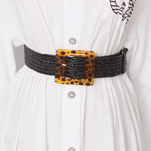 Черный New Vintage Knitted Wax Rope Wooden Bead Waist Rope Women Smooth Buckle Belt Woman Woven Female Hand-Beaded Braided Belt BZ68 - Цвет: Черный