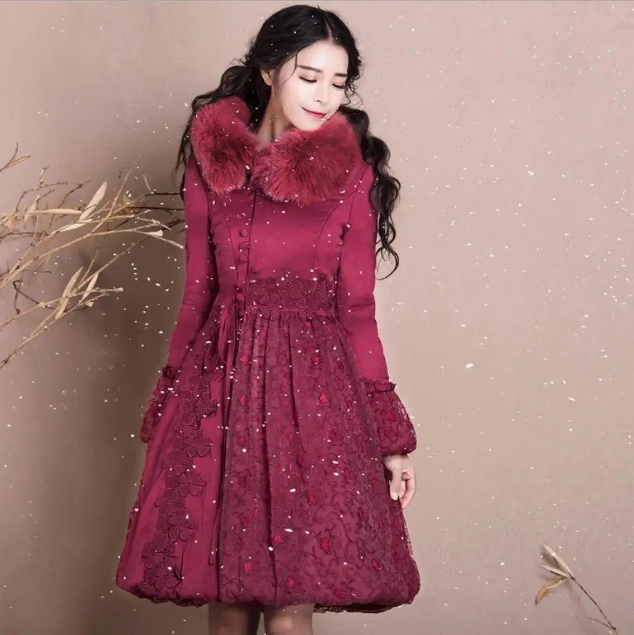 #*Cheap 2019 Autumn Winter Women #039;s Fur Collar Long Parkas Lace Cotton padded Jacket Female Slim Thicken Coat Outwear plus size 3xl r1738