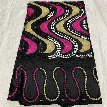 

5 yard Swiss lace fabric latest heavy beaded embroidery African 100% cotton fabrics Swiss voile lace popular Dubai style 4L8224