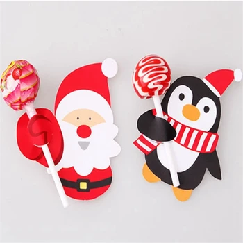 

50pcs Cartoon Christmas Lollipop Paper Cards Santa Claus Gift Bag Penguin Sonwman Merry Christmas Decor For Home 2020 Noel Gift