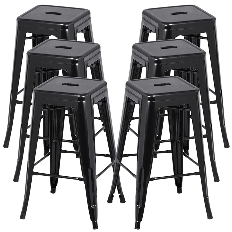 

6Pcs Metal Vintage Counter Bar Stools Industrial Breakfast Bar/Cafe/Bistro Black