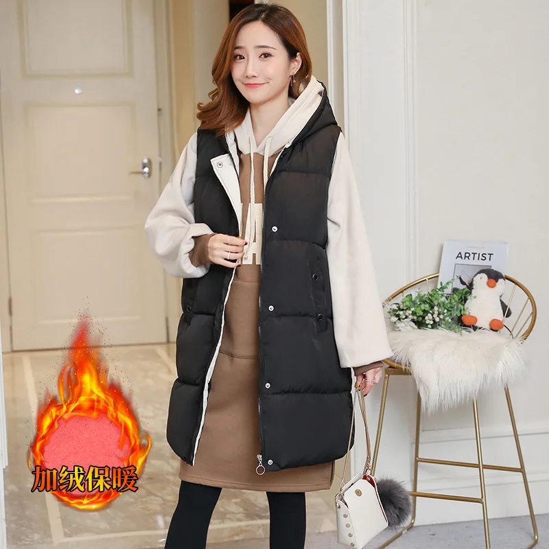 

2018 Winter New Style Vest Cotton-padded Jacket Mid-length Cotton Mixed plus Velvet Hoodie Tops Maternity Clothes Autumn And Win
