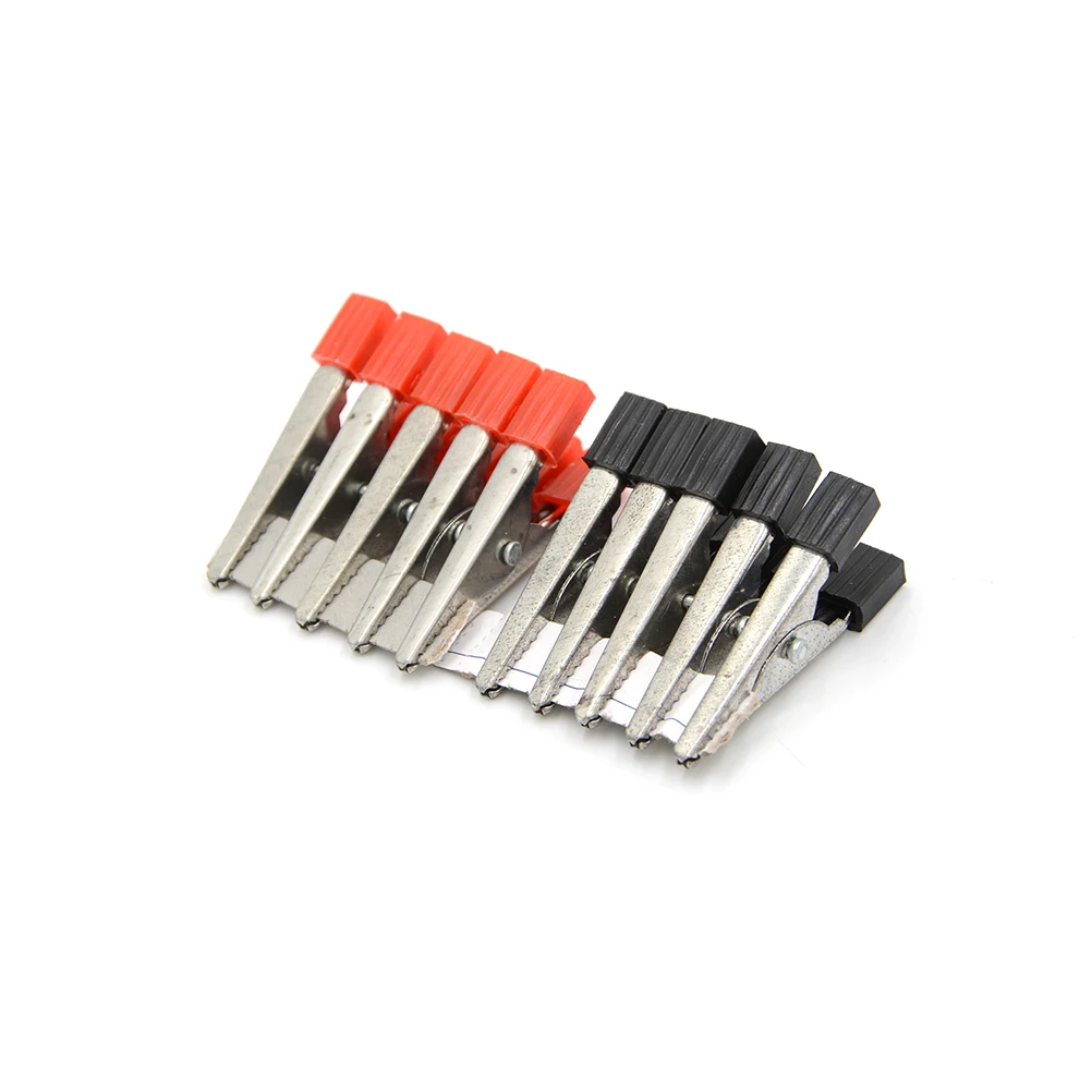 New 10pcs/lot 32mm Insulated Crocodile Clips Plastic Handle Cable Lead Testing Metal Alligator Clips Clamps Red+ Black