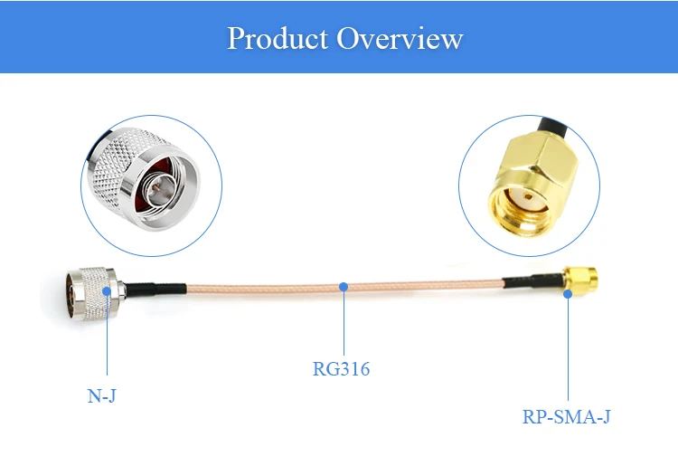 Удлинительный кабель для антенного разъема с N штекером и RP-SMA-J адаптером RG316