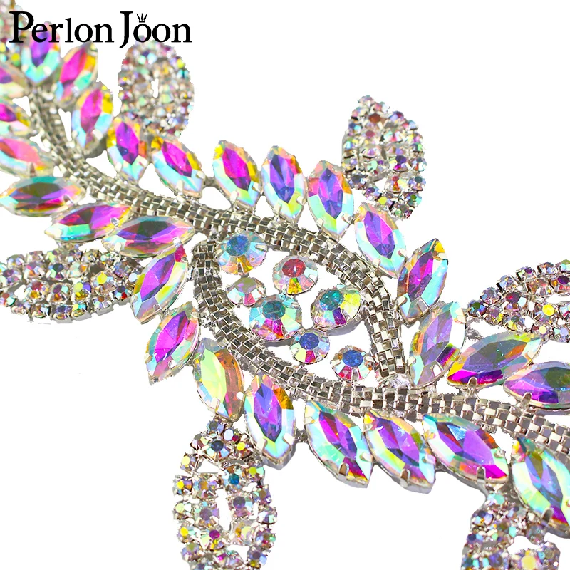 1 Stück AB Farbe Kristall Blatt langer Patch AB Strass Glas Schweißen Blume Silber Aufkleber für Hochzeit Stiefel dekorative Accessoires – Detail 3