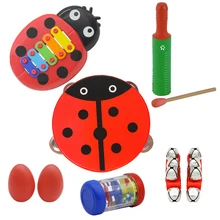 Musical Toys Percussion Instrument Band Rhythm Kit for Kids Children Toddlers Including Cute Tambourine+ Wooden Guiro+ Cartoon